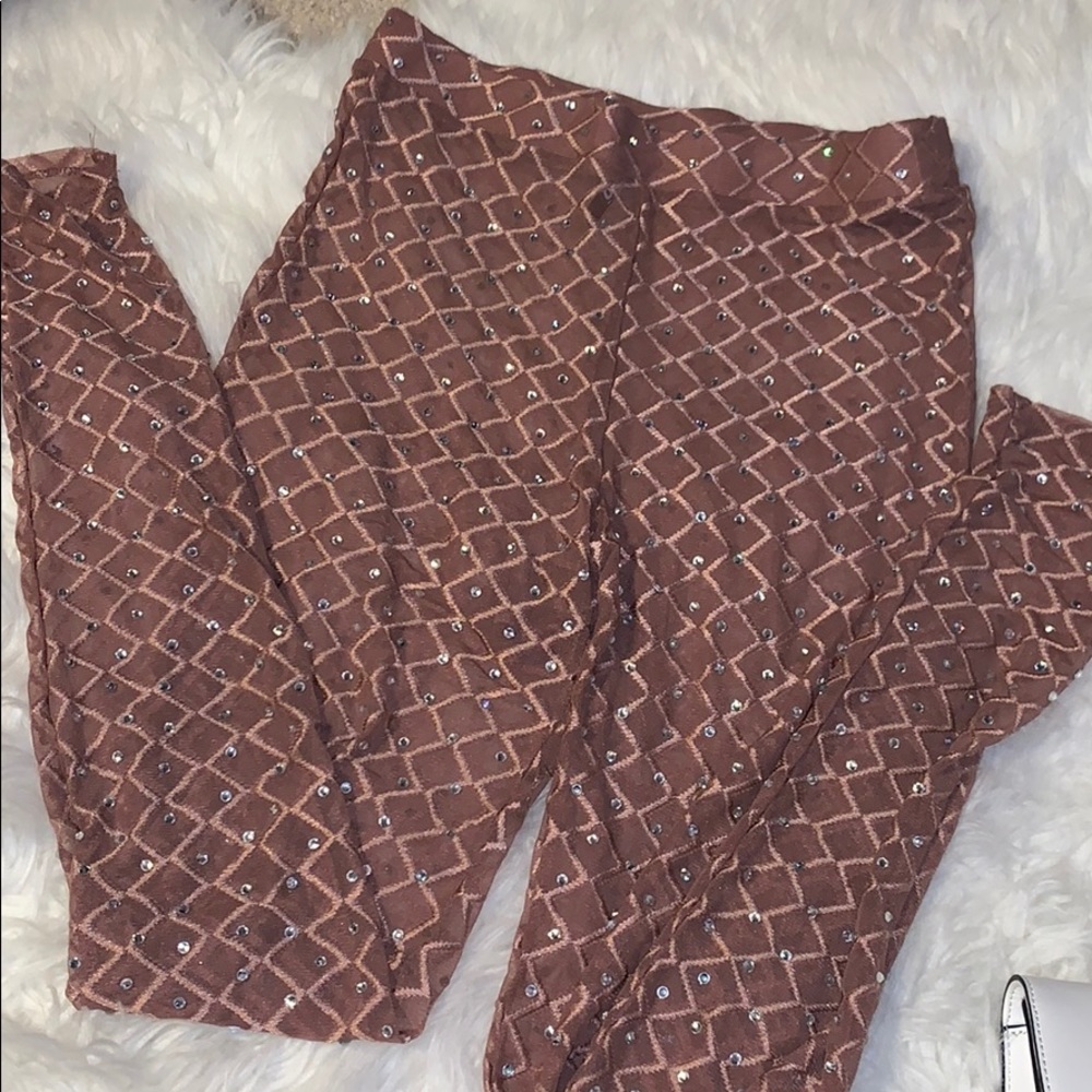 Dark mauve rhinestone sheer leggings